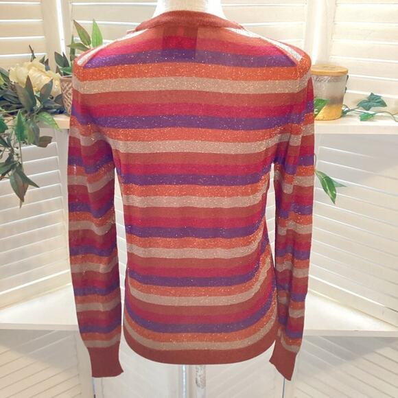 HAPPY SHEEP NEW METALLIC STRIPE LIGHT WEIGHT SWEATER SIZE SMALL - Picture 4 of 9